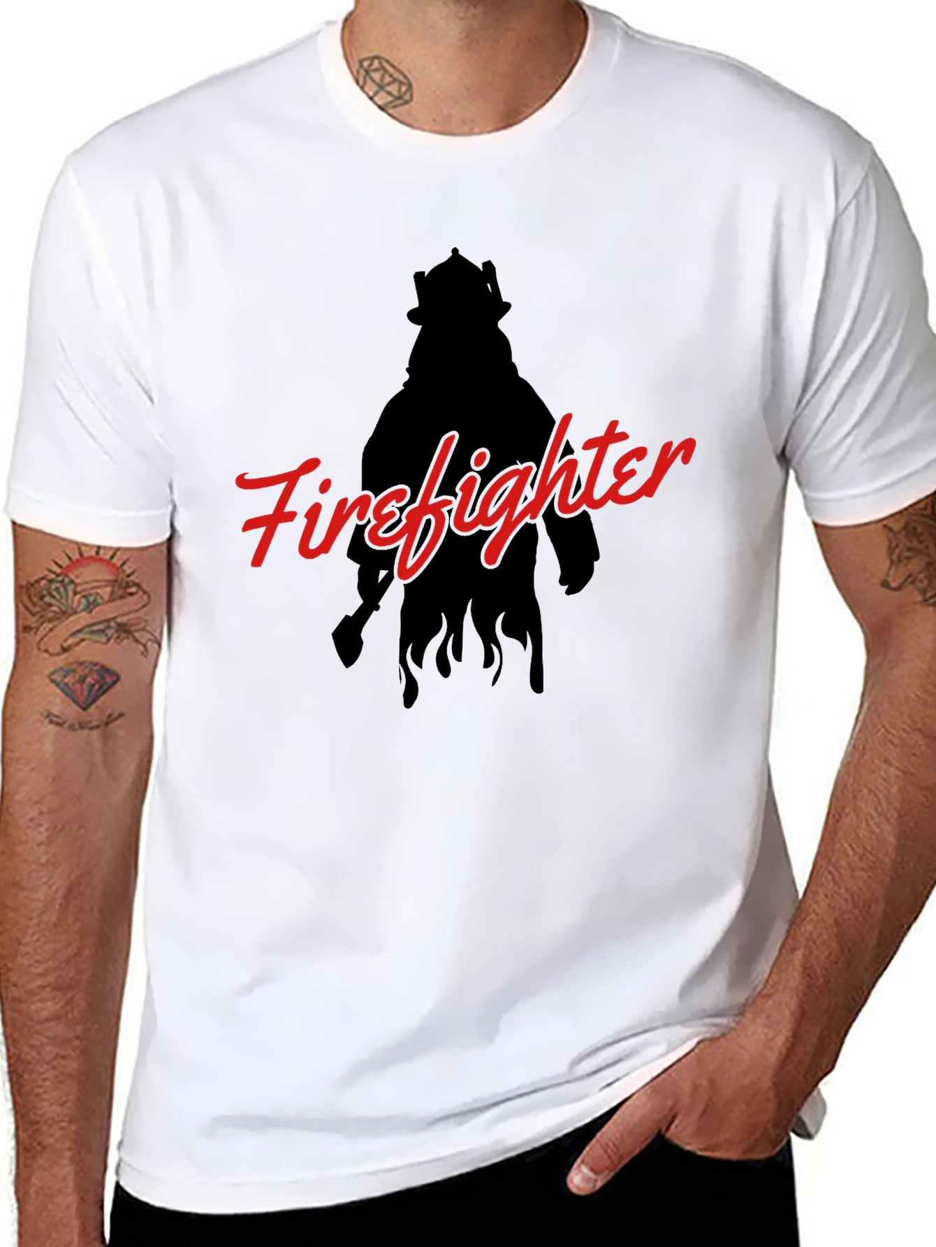 Firefighter Silhouette Graphic T-Shirt - Black