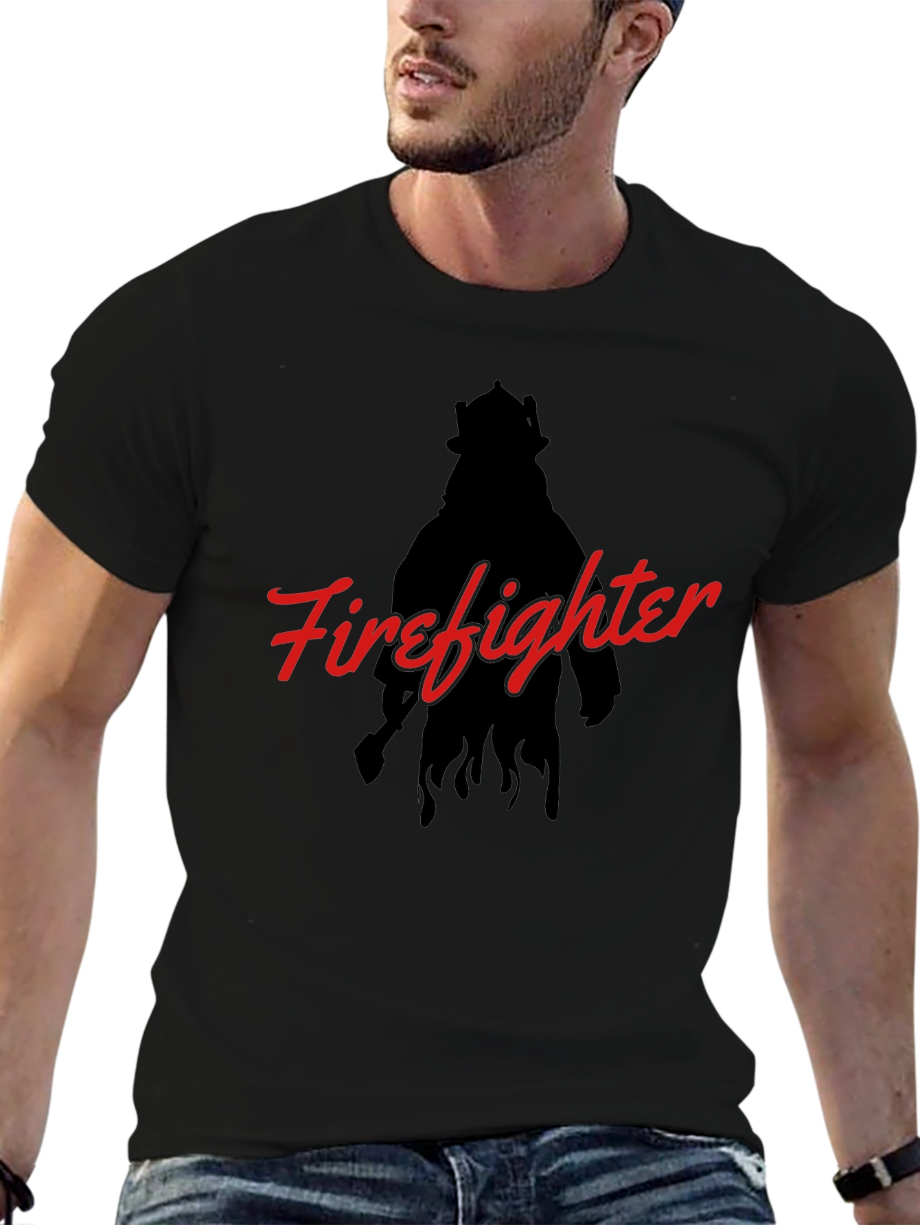 Firefighter Silhouette Graphic T-Shirt - Black
