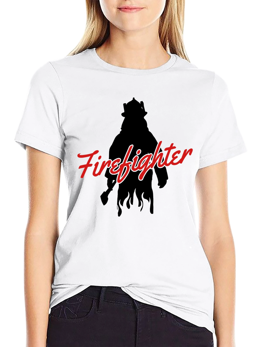 Firefighter Silhouette Graphic T-Shirt - Black