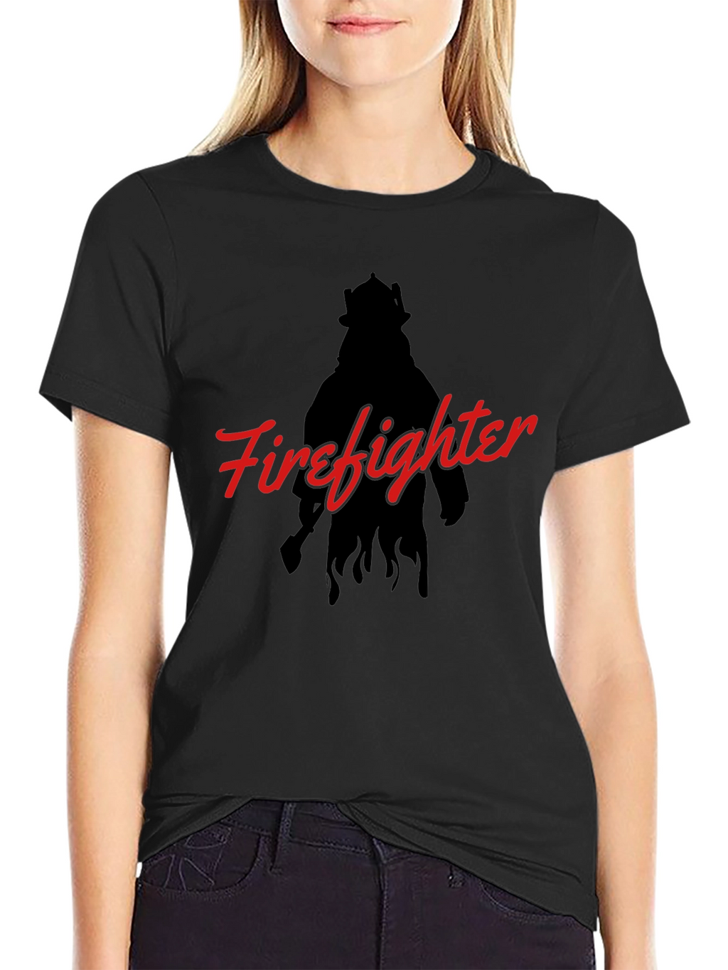 Firefighter Silhouette Graphic T-Shirt - Black
