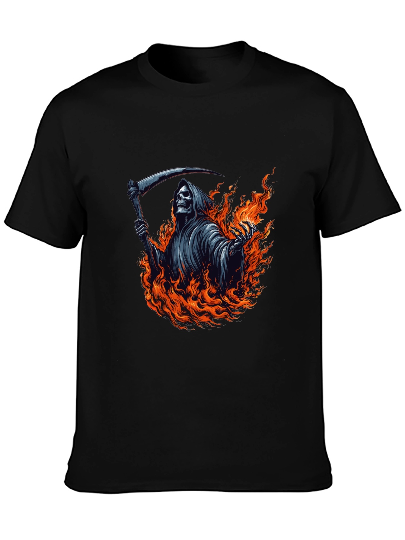 Grim Reaper Fire Graphic Tee - Black Cotton T-Shirt
