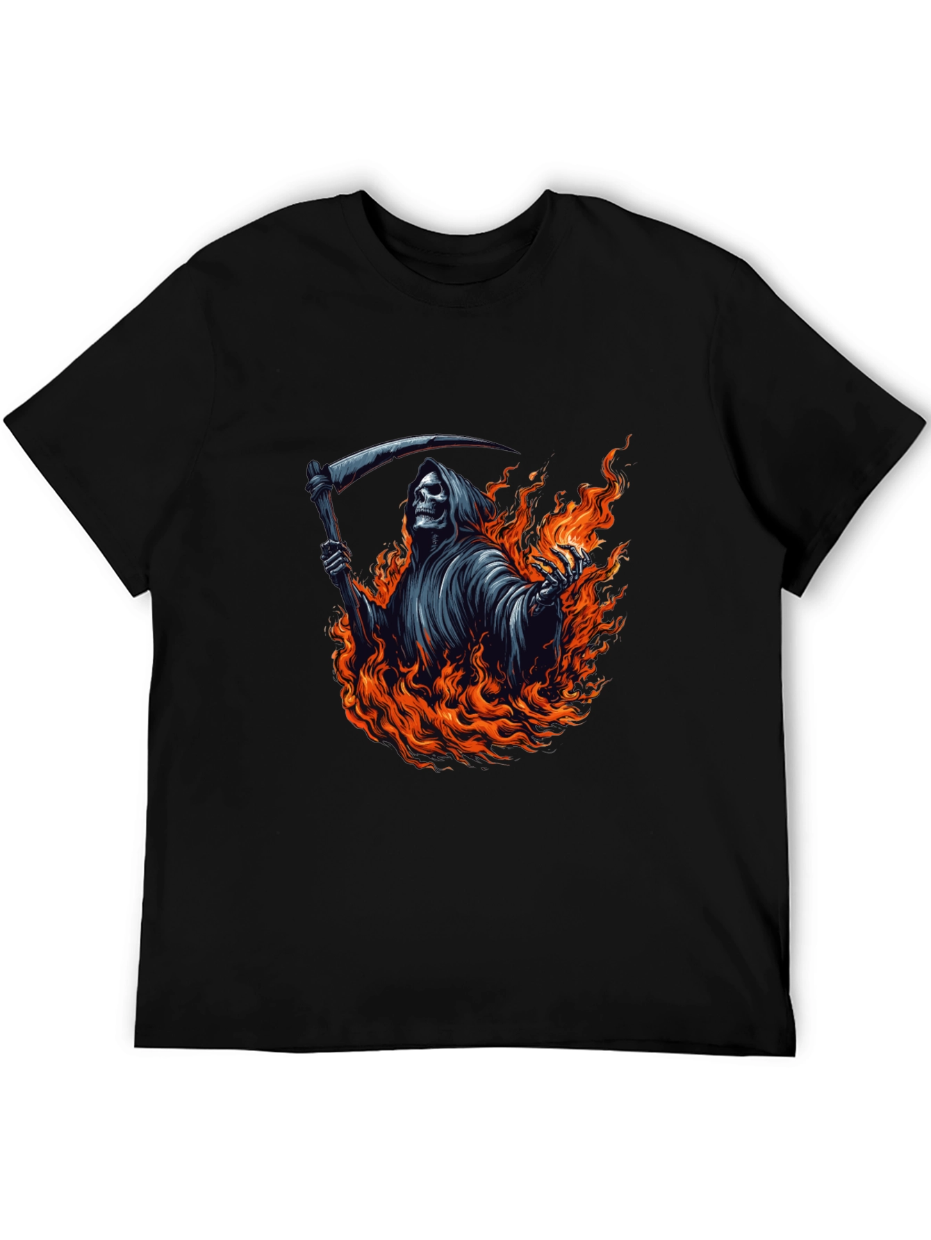Grim Reaper Fire Graphic Tee - Black Cotton T-Shirt