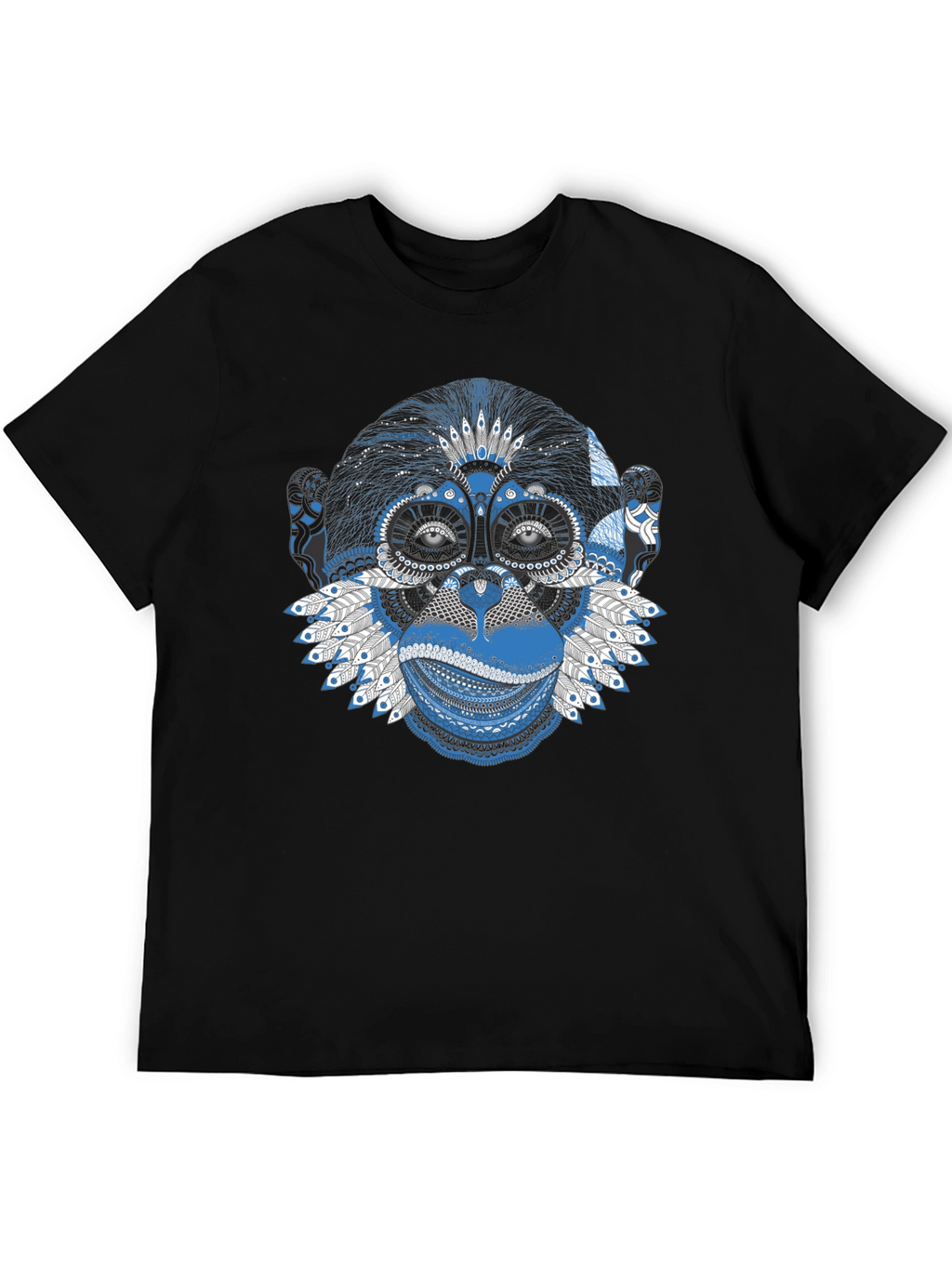 Monkey Graphic Tee - Blue Artistic Design Crew Neck