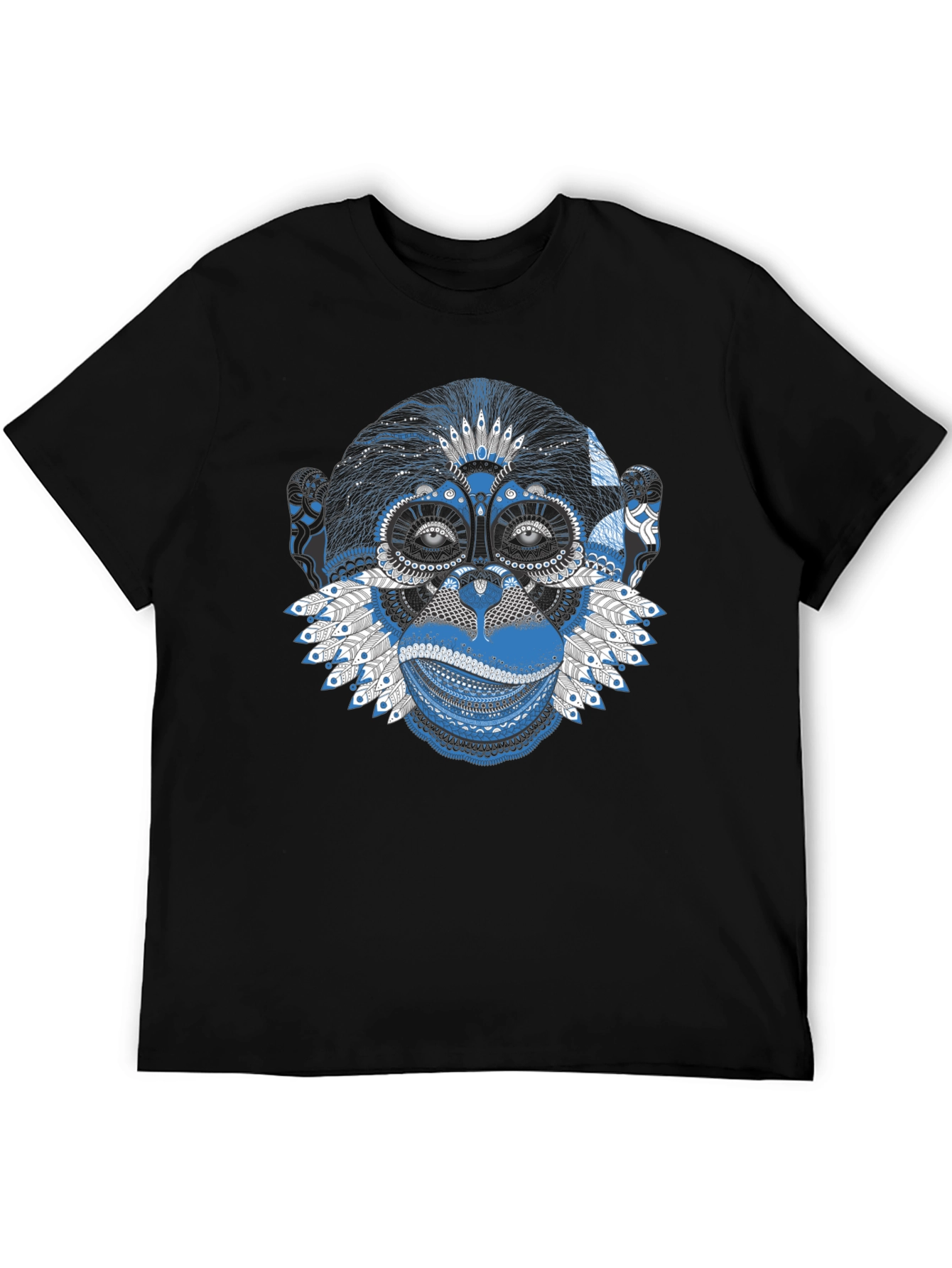 Monkey Graphic Tee - Blue Artistic Design Crew Neck