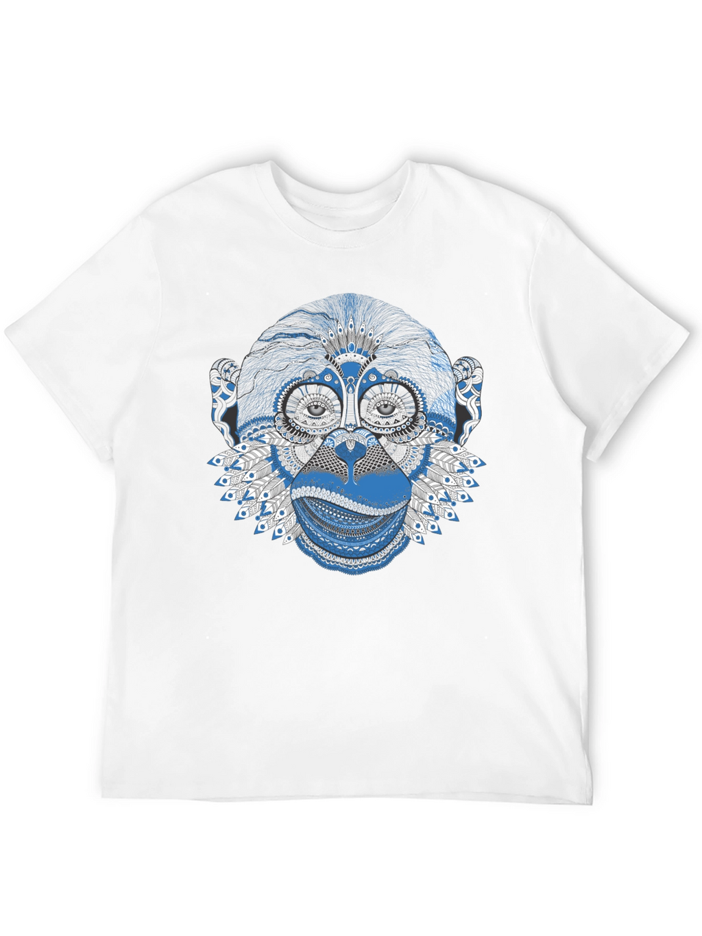 Monkey Graphic Tee - Blue Artistic Design Crew Neck