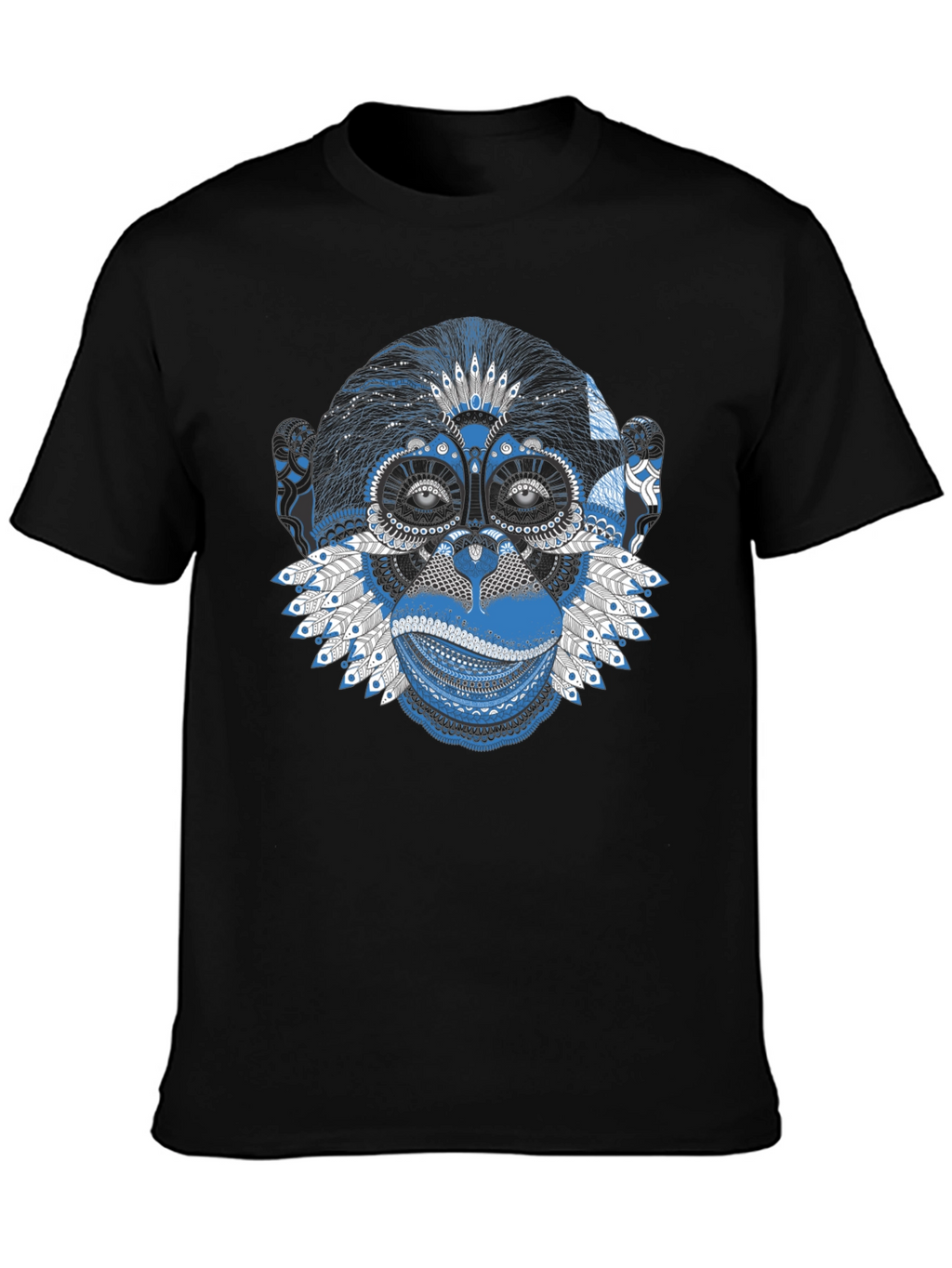 Monkey Graphic Tee - Blue Artistic Design Crew Neck