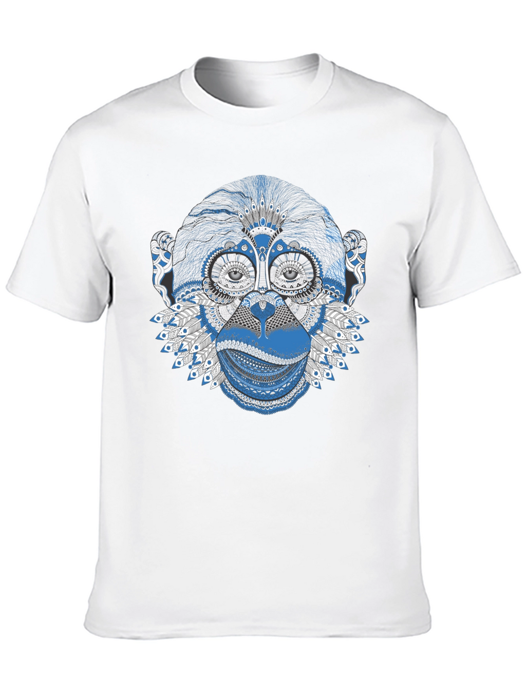 Monkey Graphic Tee - Blue Artistic Design Crew Neck