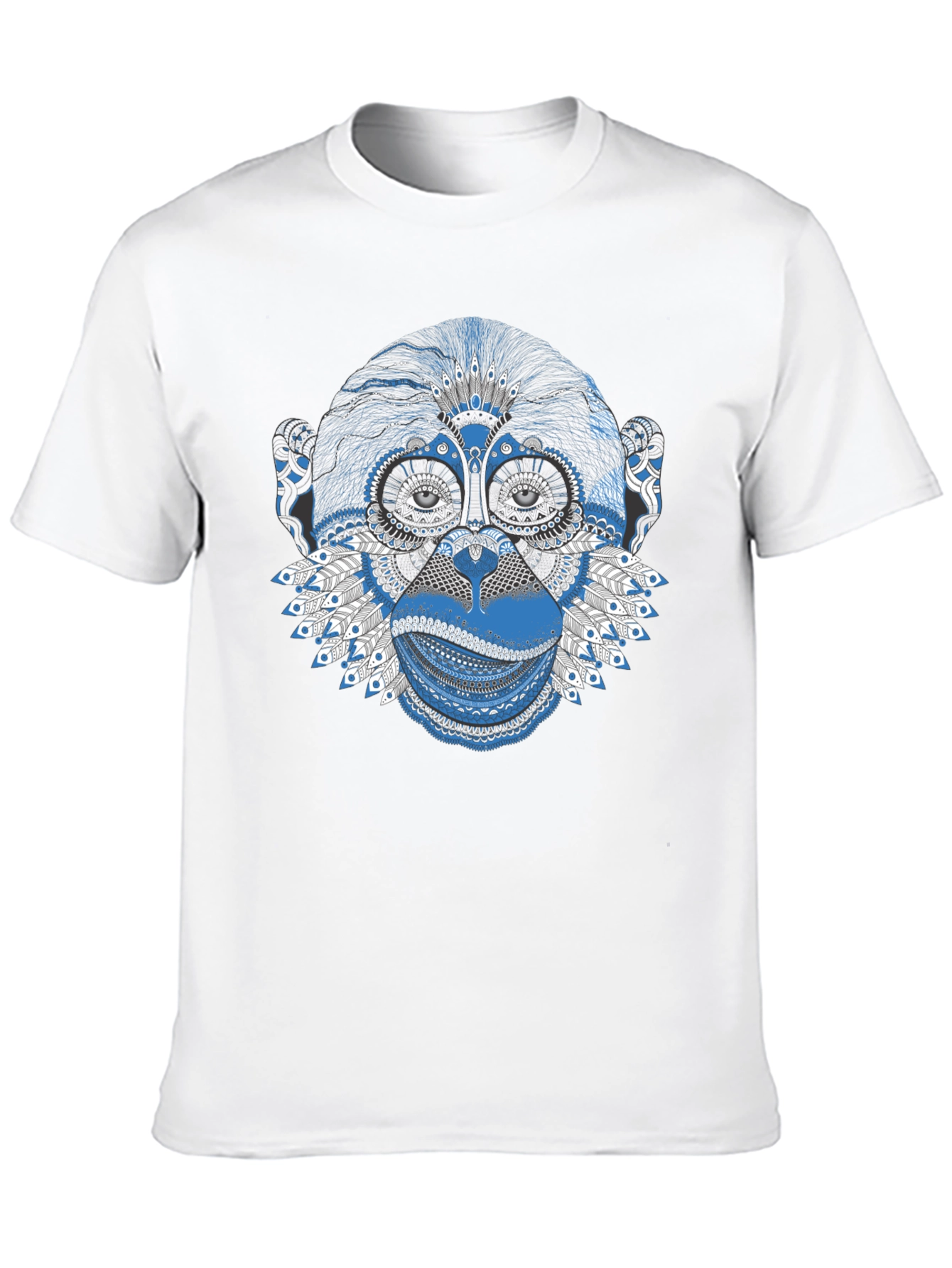 Monkey Graphic Tee - Blue Artistic Design Crew Neck