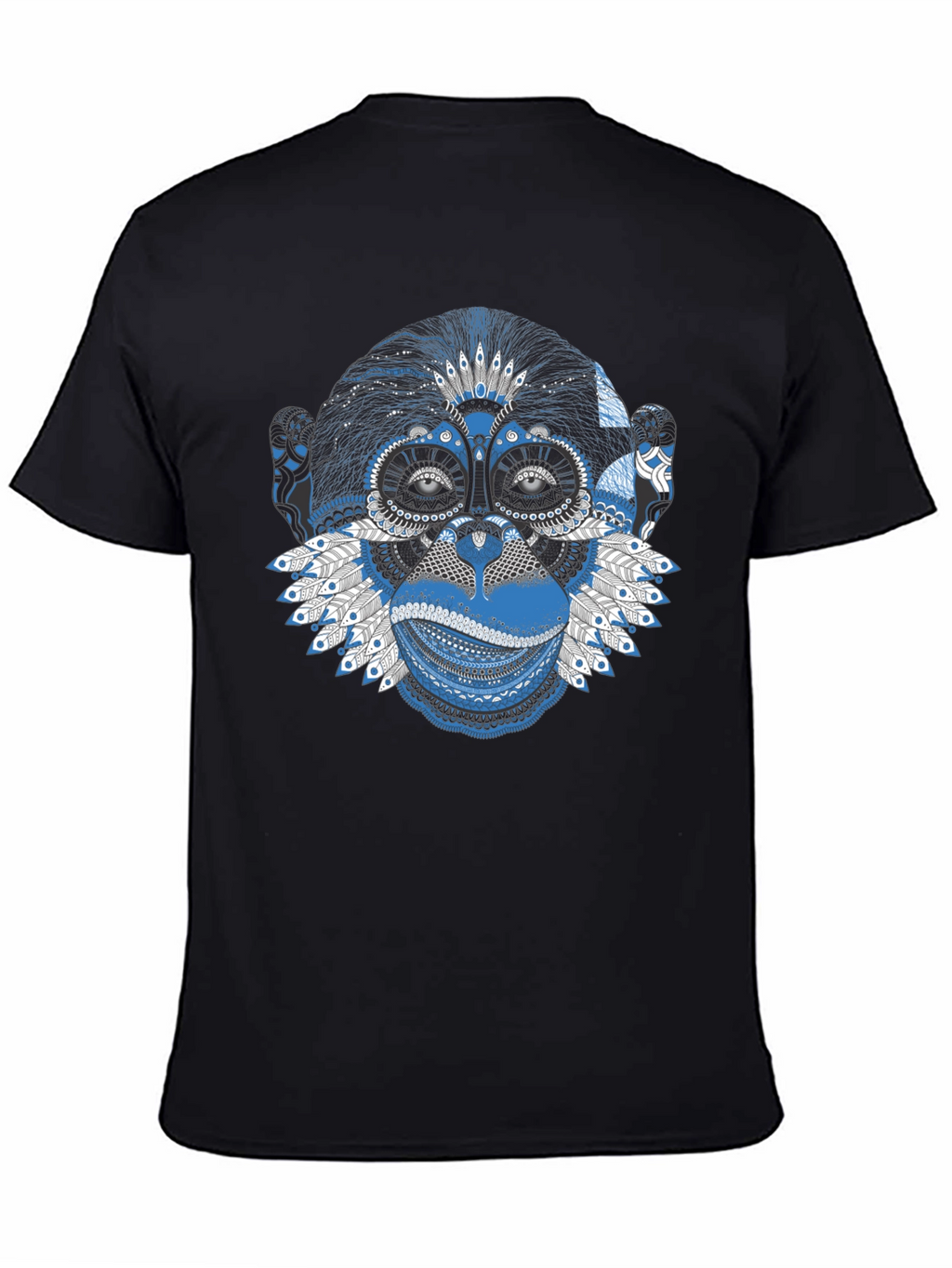 Monkey Graphic Tee - Blue Artistic Design Crew Neck