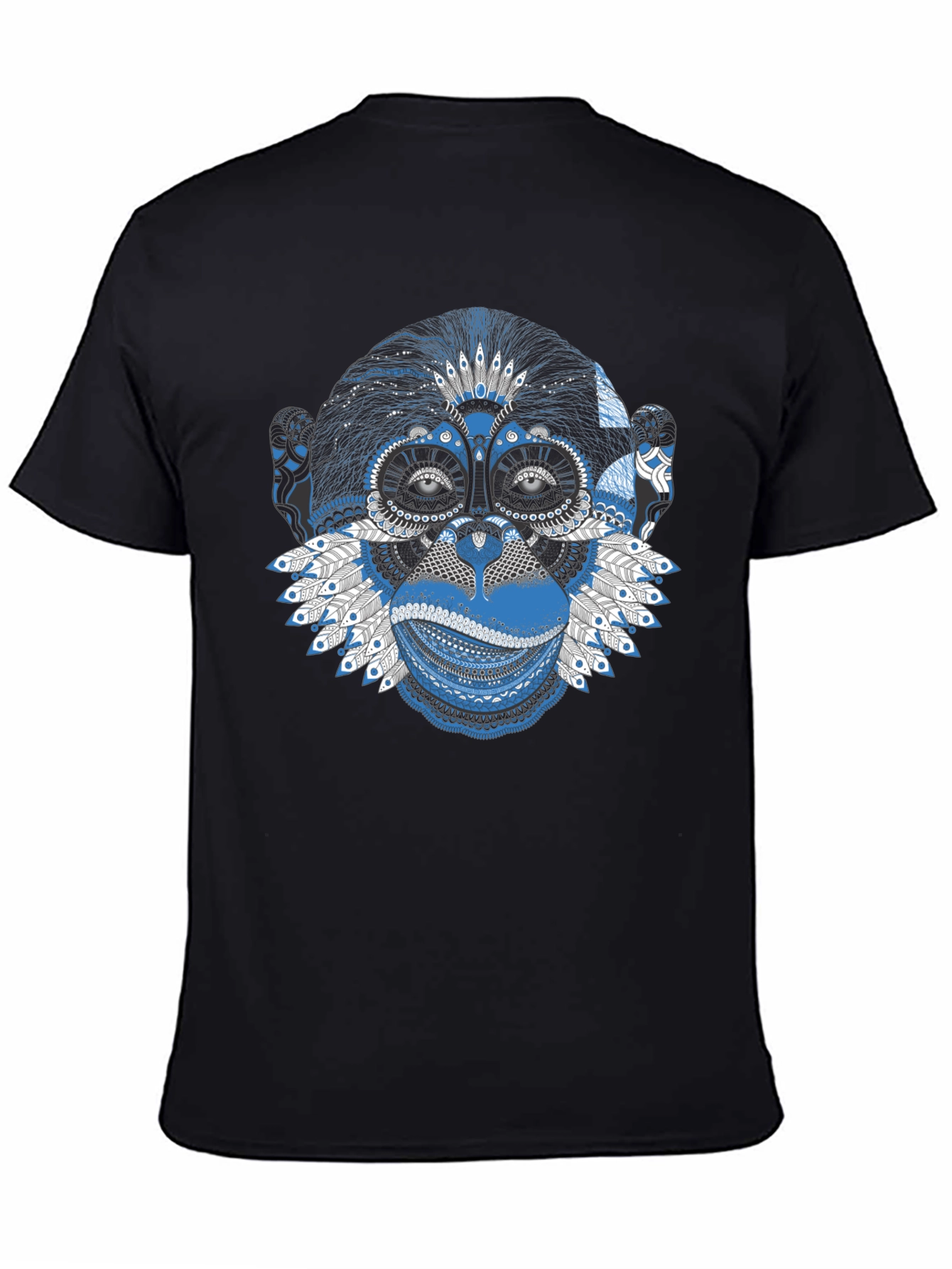 Monkey Graphic Tee - Blue Artistic Design Crew Neck