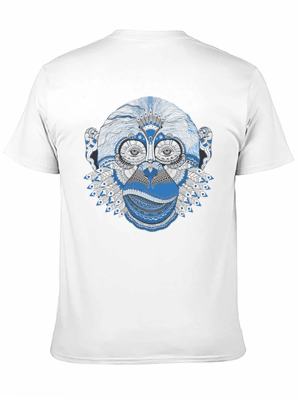 Monkey Graphic Tee - Blue Artistic Design Crew Neck