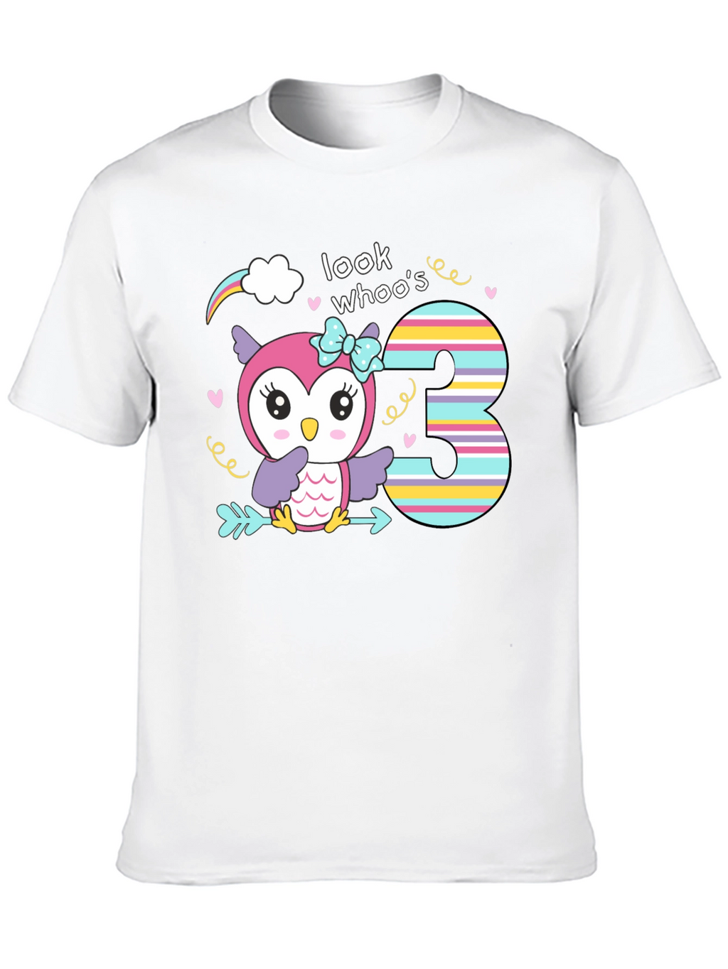 Look Whos Three Owl Birthday T-Shirt