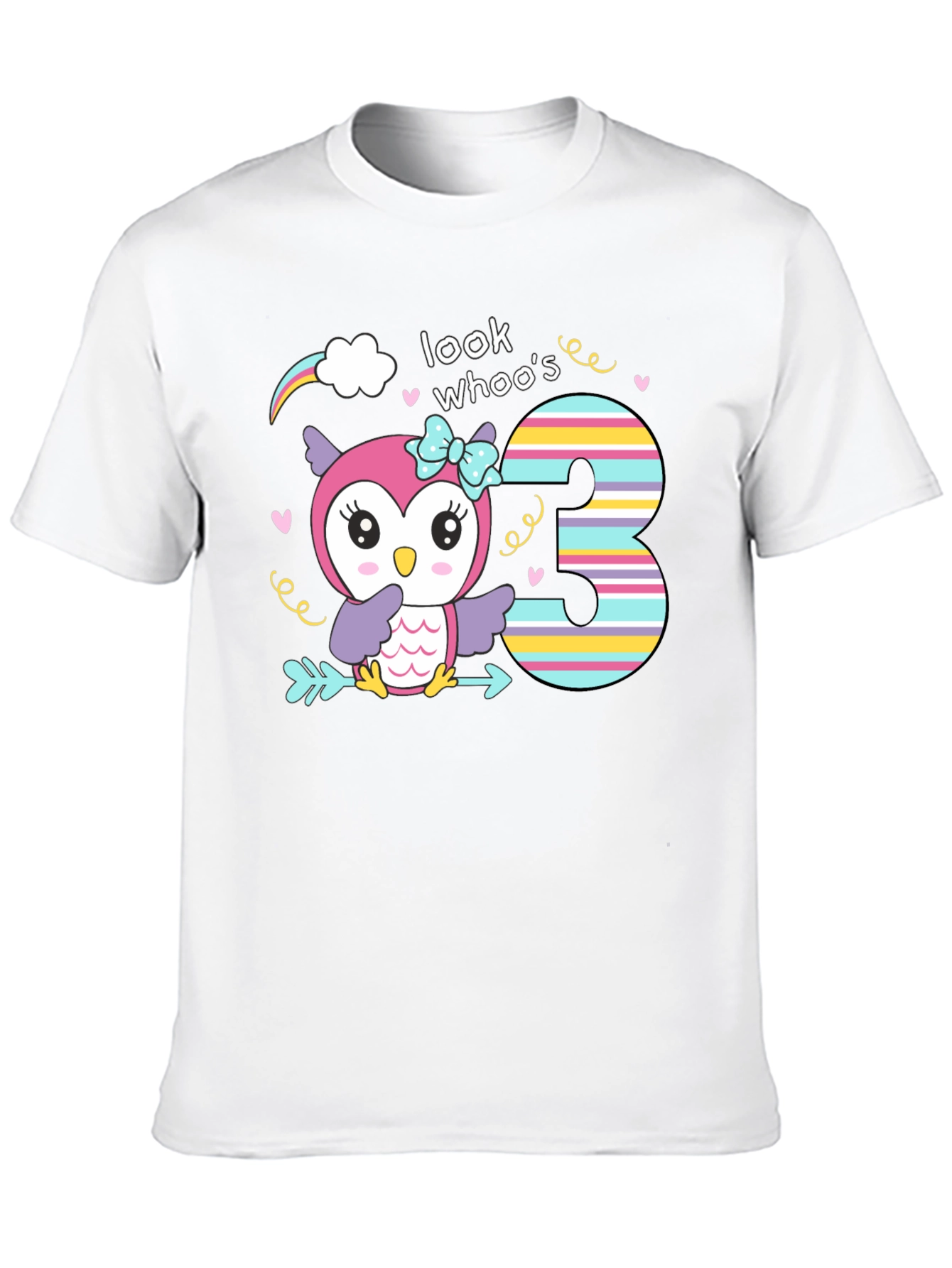 Look Whos Three Owl Birthday T-Shirt