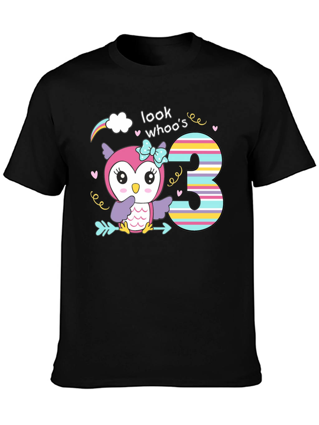 Look Whos Three Owl Birthday T-Shirt