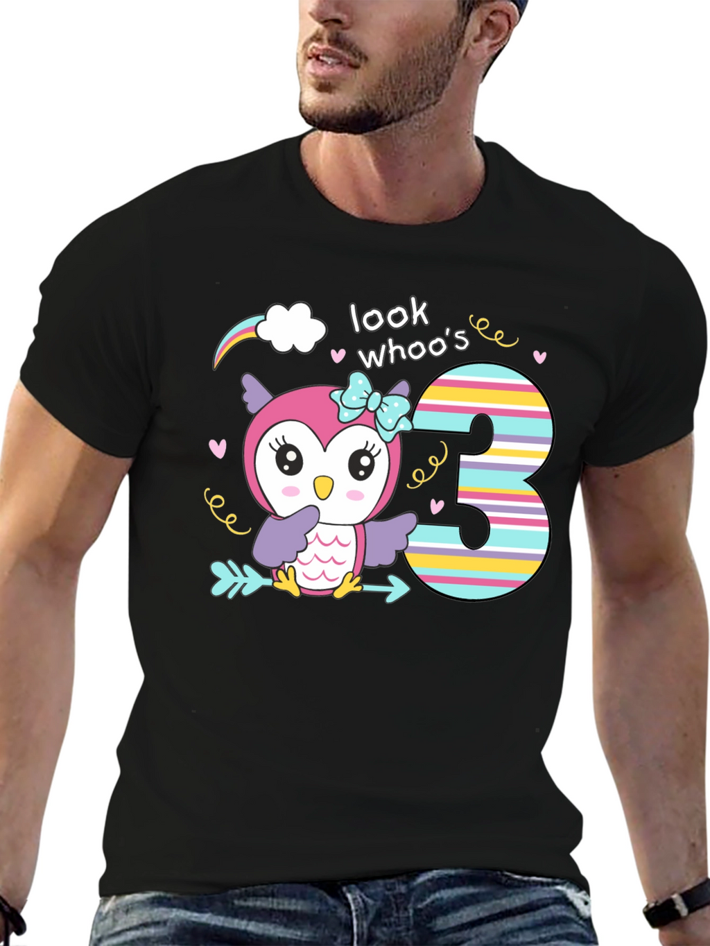 Look Whos Three Owl Birthday T-Shirt