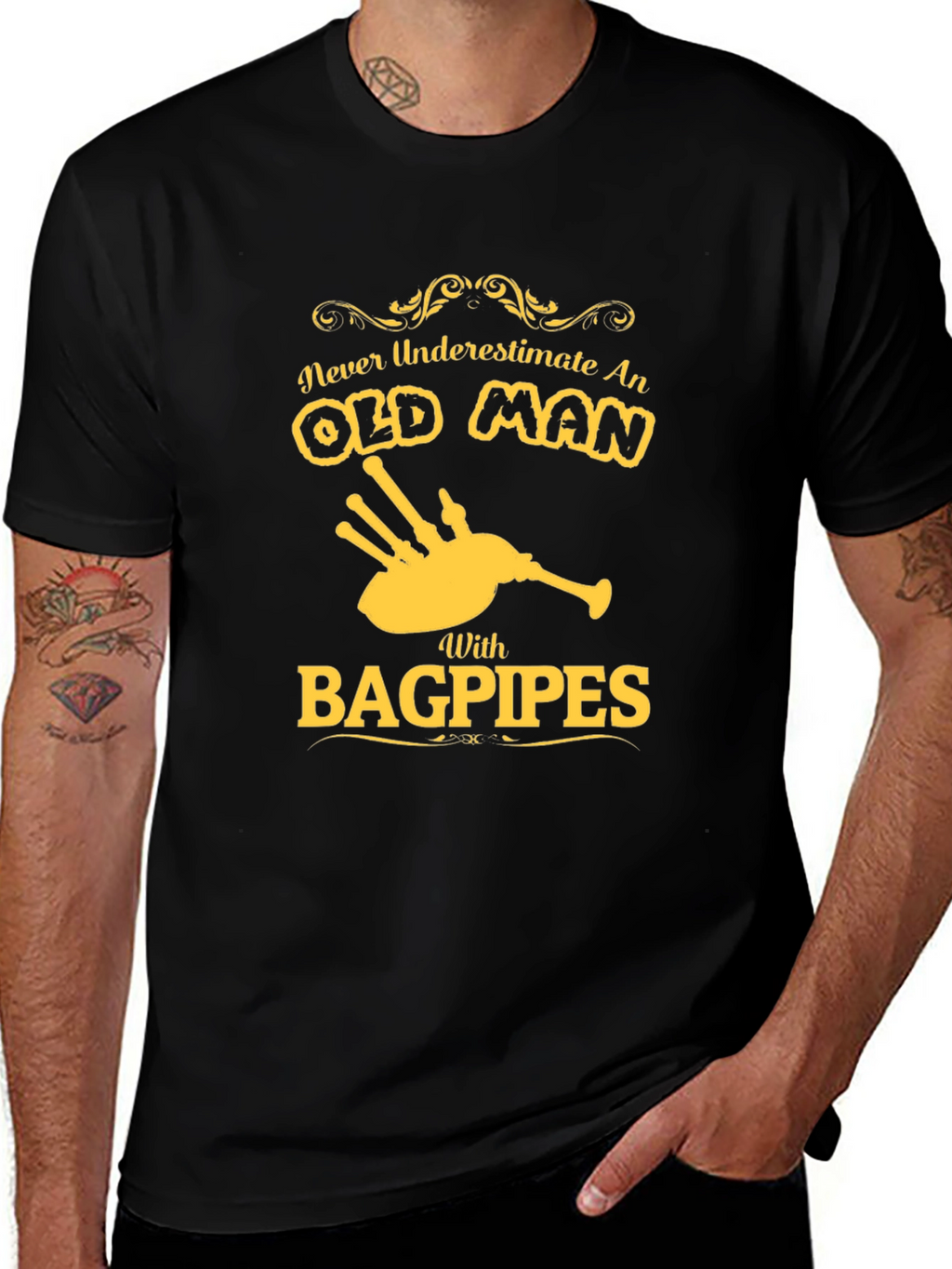 Never Underestimate an Old Man with Bagpipes T-Shirt