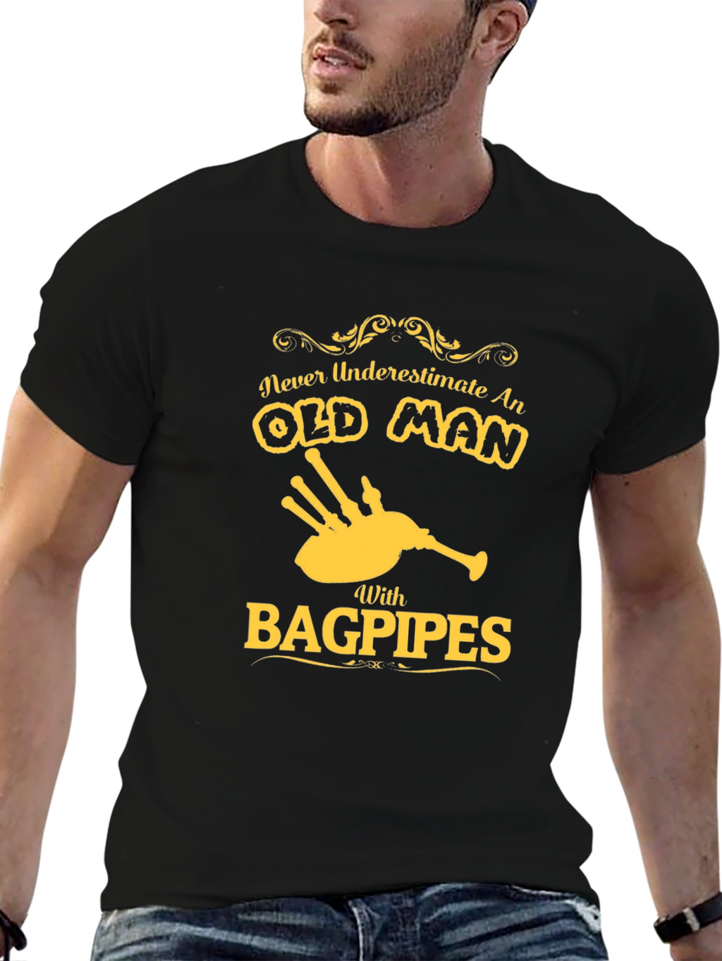 Never Underestimate an Old Man with Bagpipes T-Shirt
