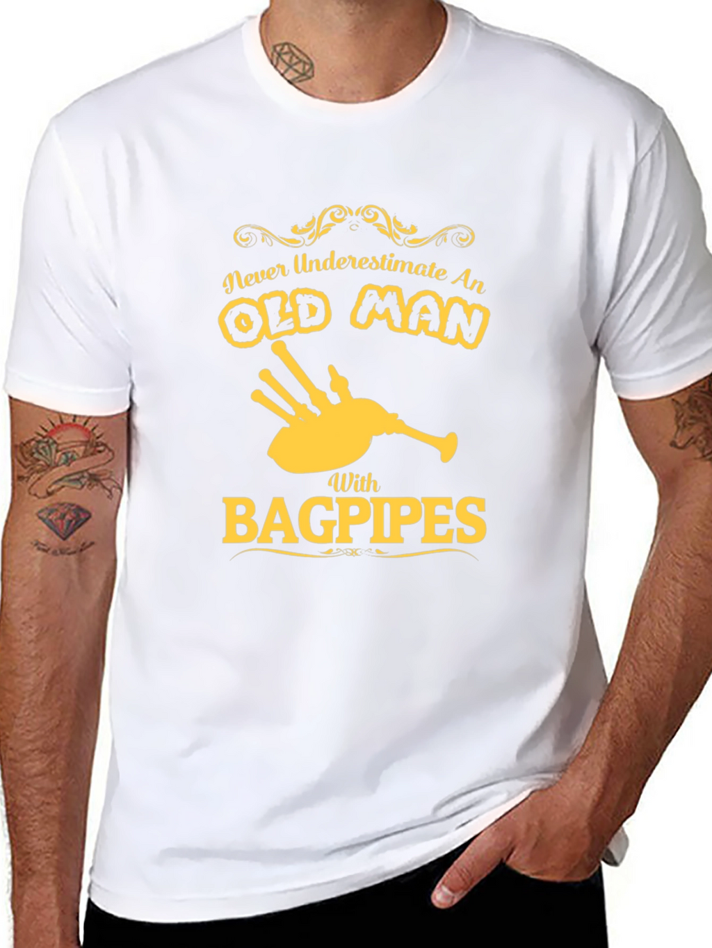 Never Underestimate an Old Man with Bagpipes T-Shirt