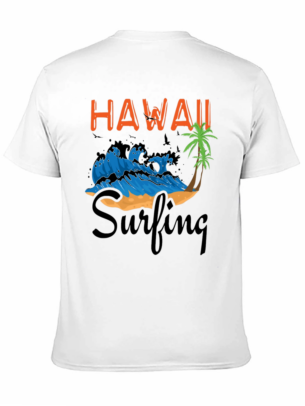 Hawaii Surfing Graphic T-Shirt - Black Cotton Tee