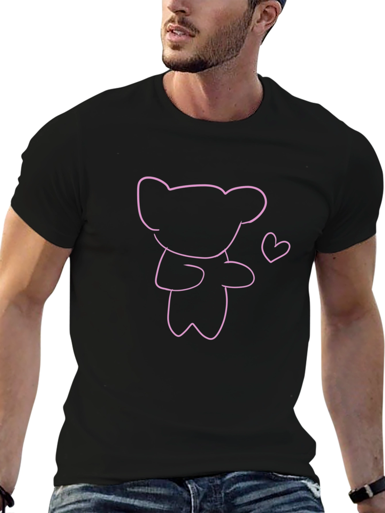 Cute Bear Outline T-Shirt - Trendy Casual Top