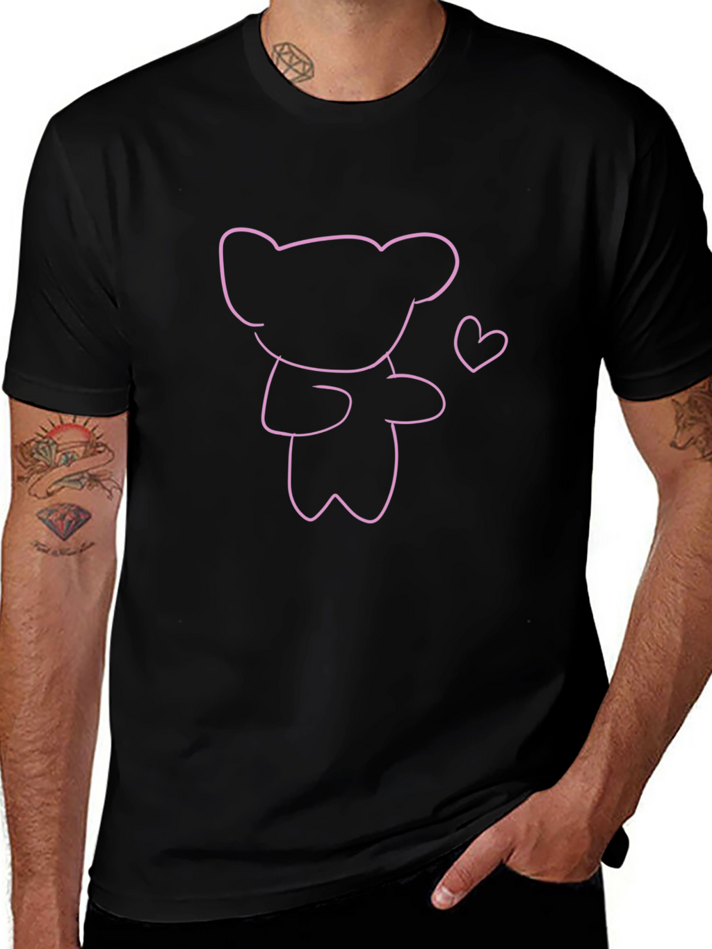 Cute Bear Outline T-Shirt - Trendy Casual Top