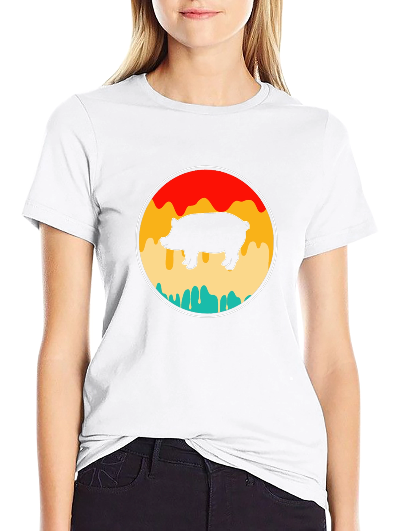 Retro Pig Graphic T-Shirt - Black Cotton Tee