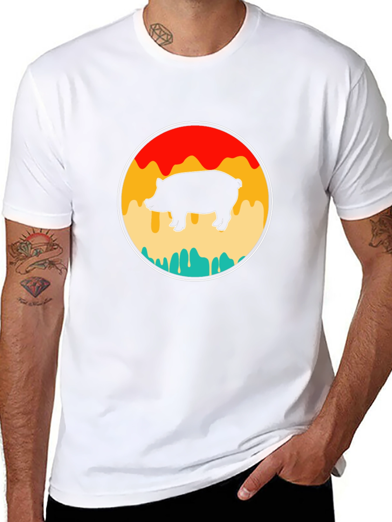 Retro Pig Graphic T-Shirt - Black Cotton Tee