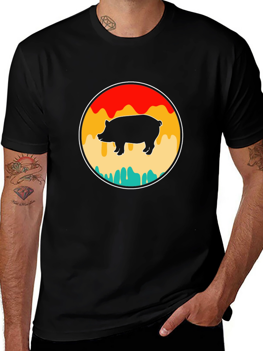Retro Pig Graphic T-Shirt - Black Cotton Tee