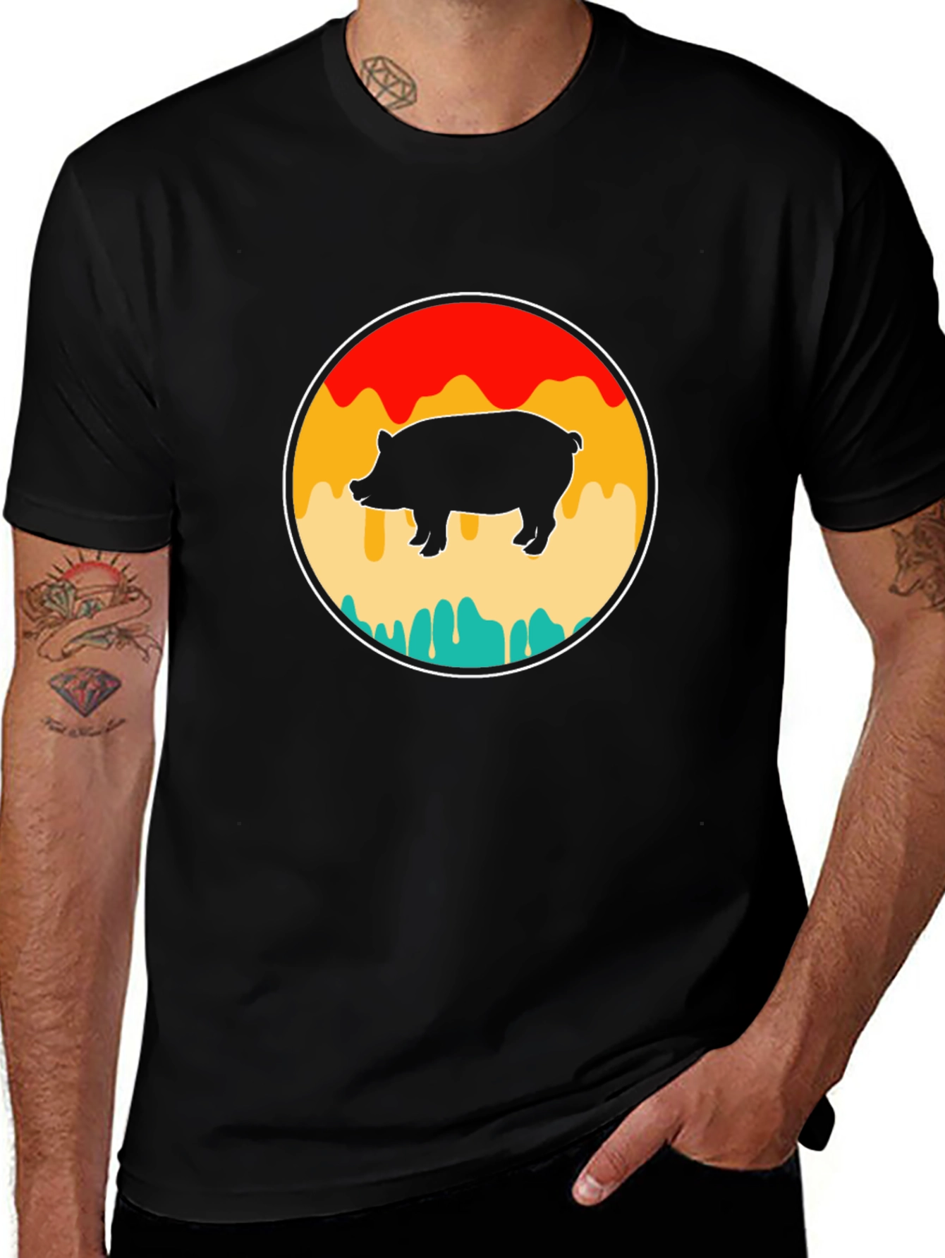 Retro Pig Graphic T-Shirt - Black Cotton Tee