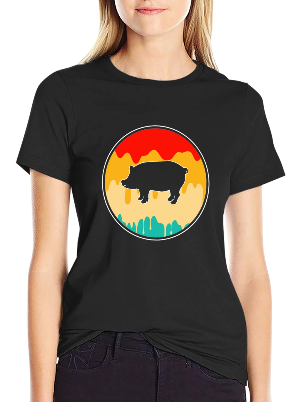 Retro Pig Graphic T-Shirt - Black Cotton Tee