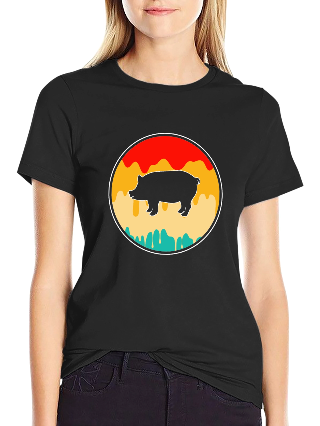Retro Pig Graphic T-Shirt - Black Cotton Tee