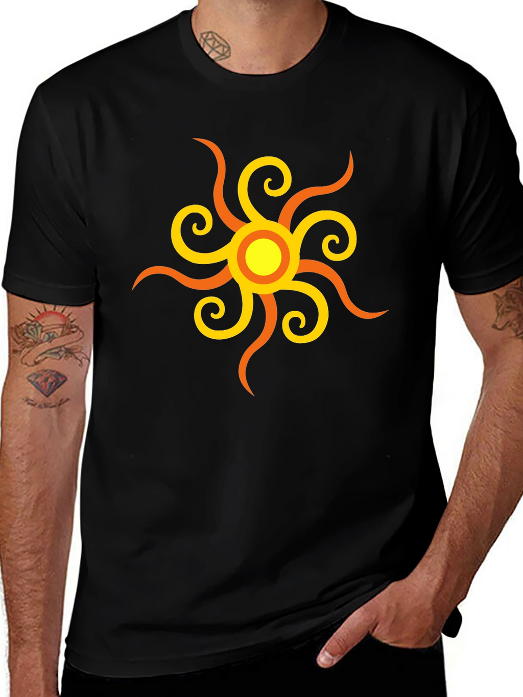 Sunburst Graphic Tee - Stylish Black Cotton Shirt
