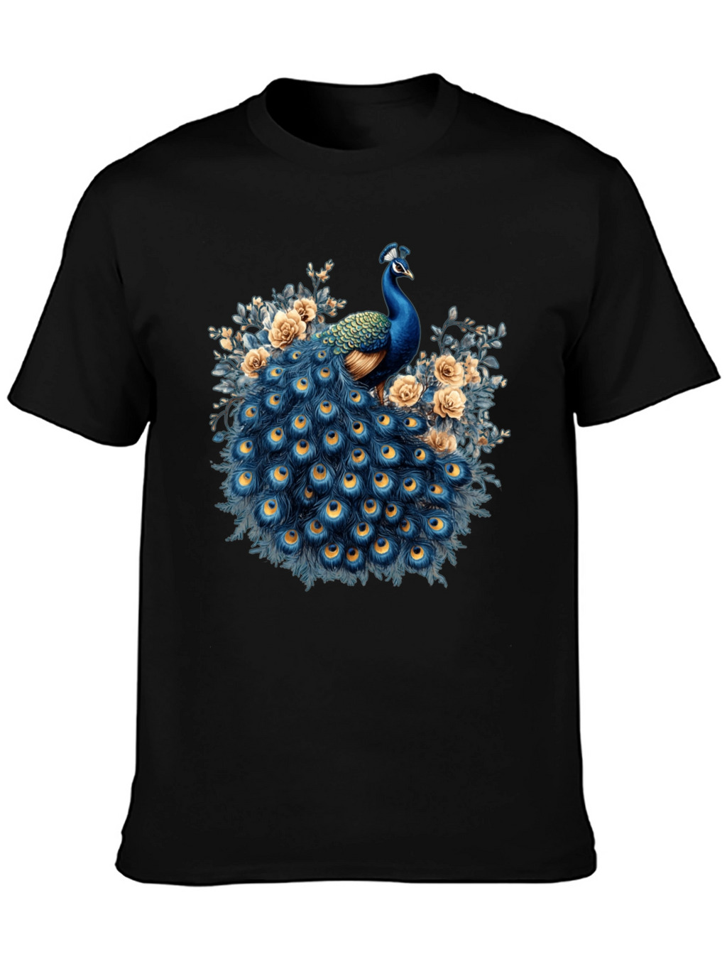Peacock Graphic Print Black T-Shirt