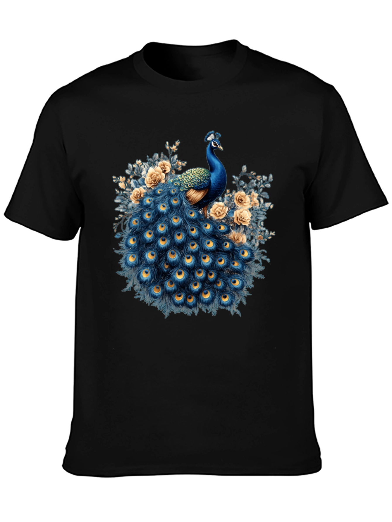 Peacock Graphic Print Black T-Shirt