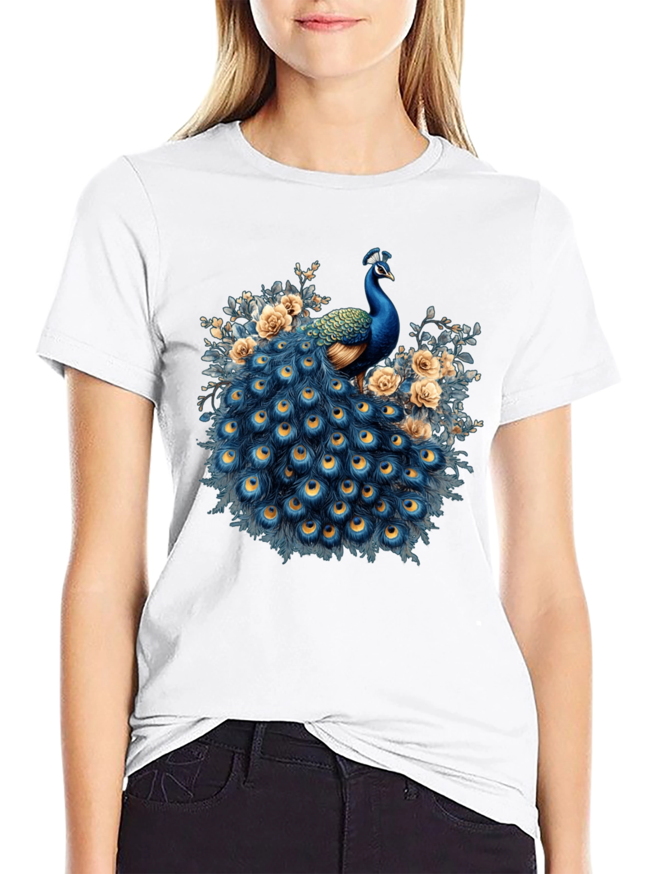 Peacock Graphic Print Black T-Shirt
