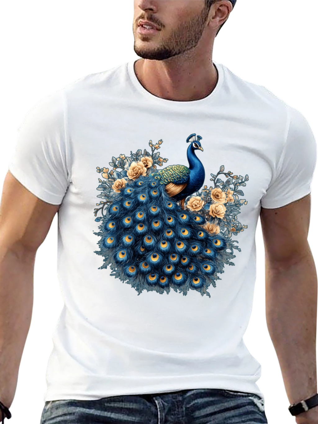 Peacock Graphic Print Black T-Shirt