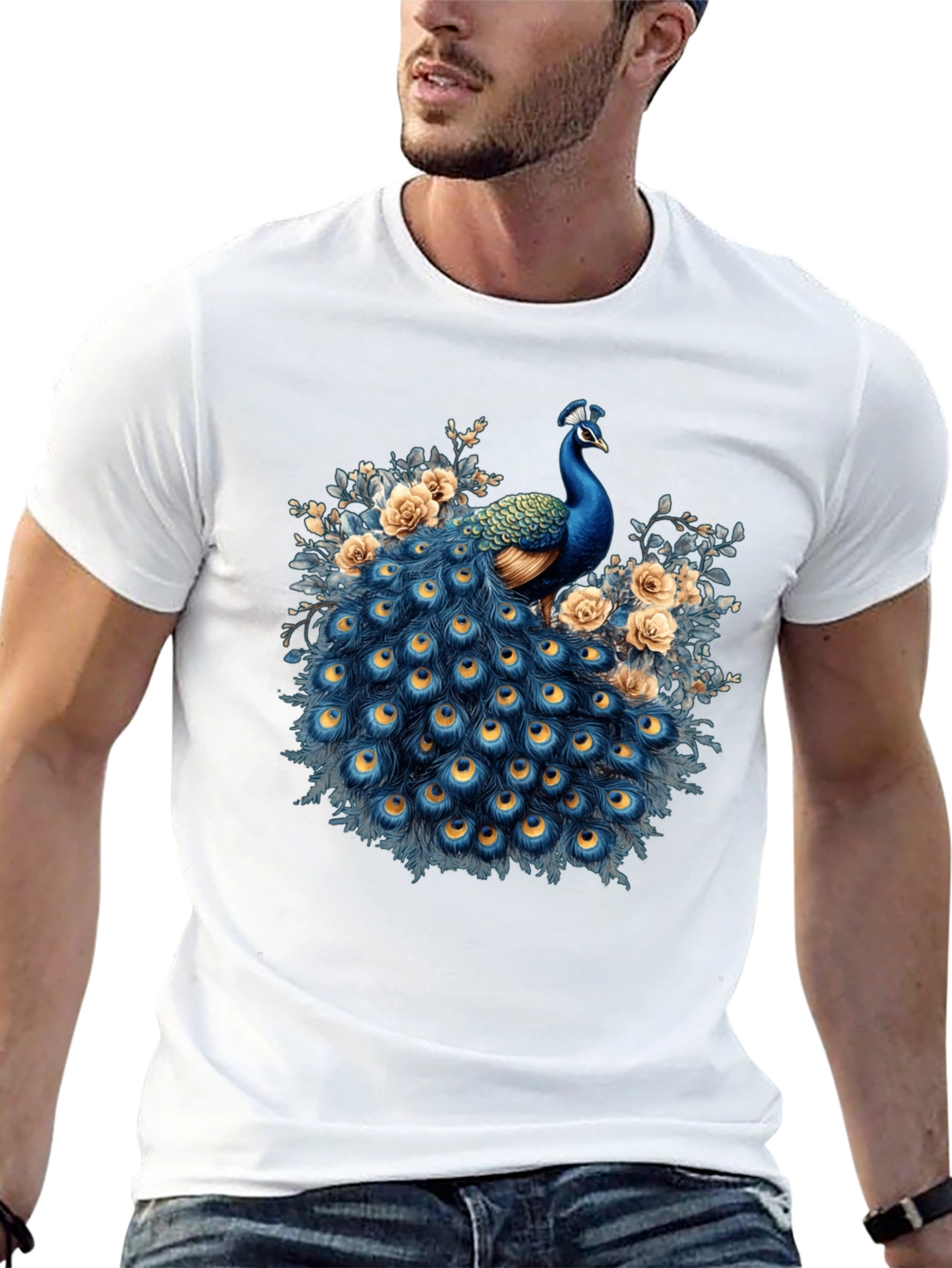 Peacock Graphic Print Black T-Shirt