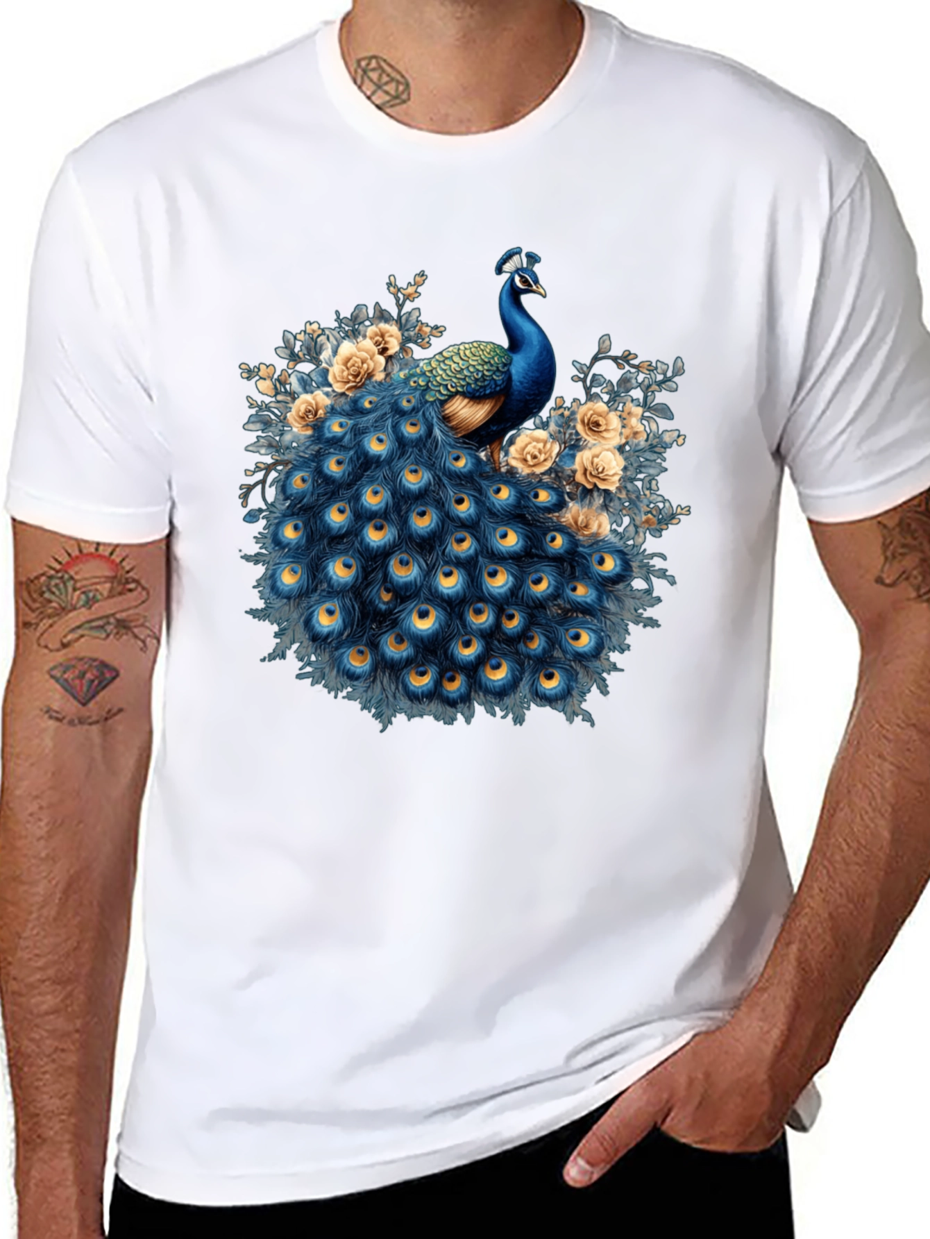 Peacock Graphic Print Black T-Shirt