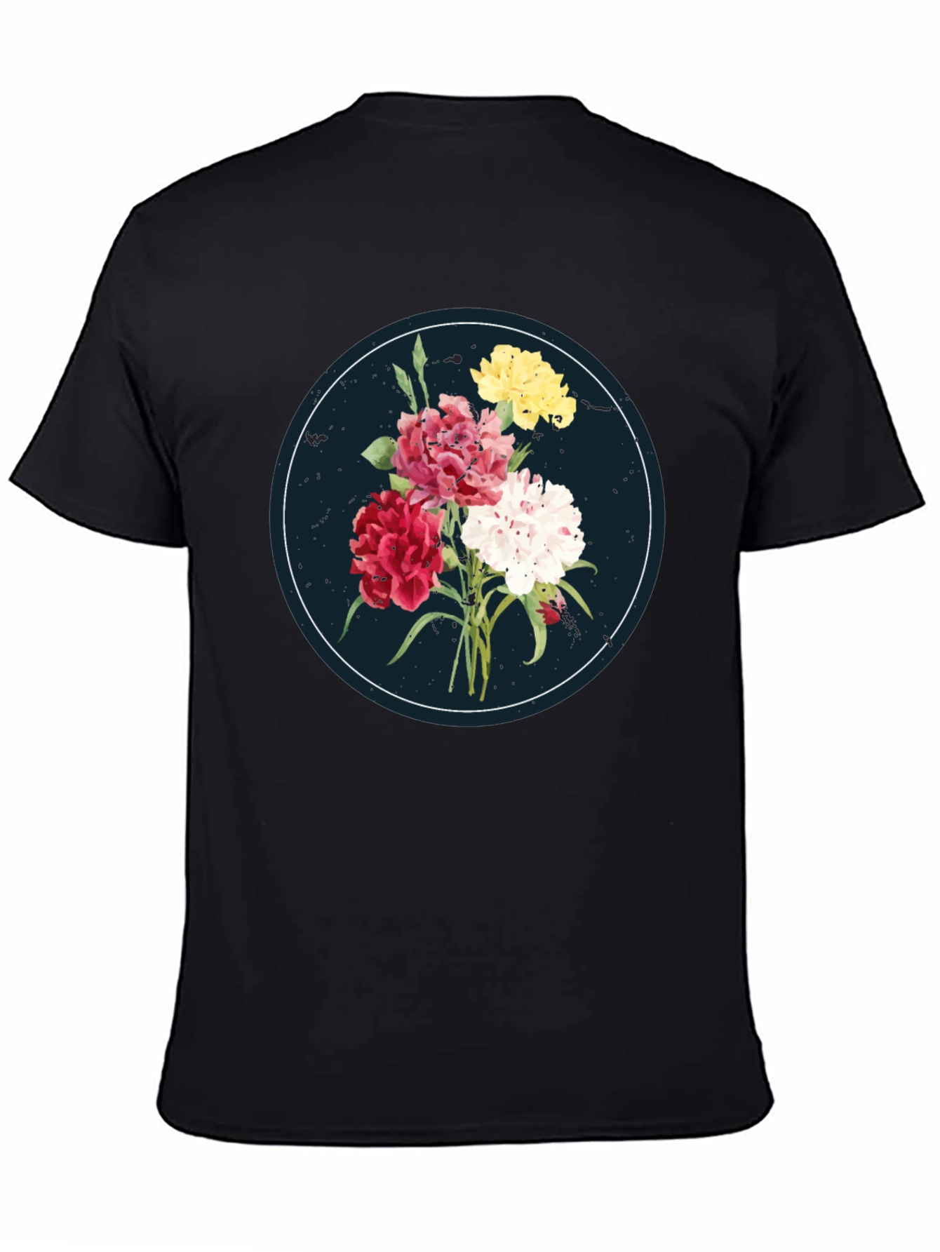 Floral Bouquet Graphic Tee - Stylish Mens Black T-Shirt