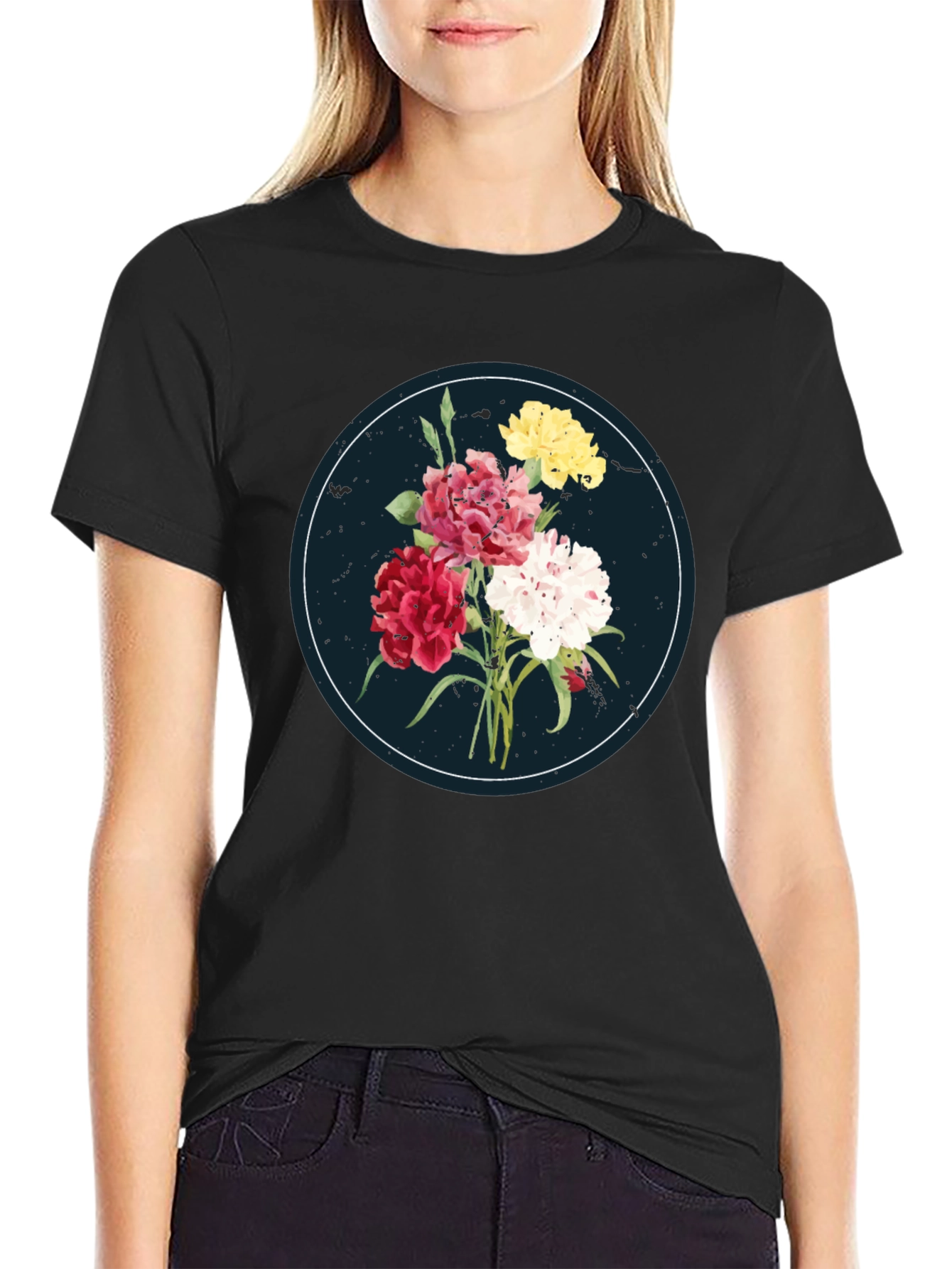 Floral Bouquet Graphic Tee - Stylish Mens Black T-Shirt