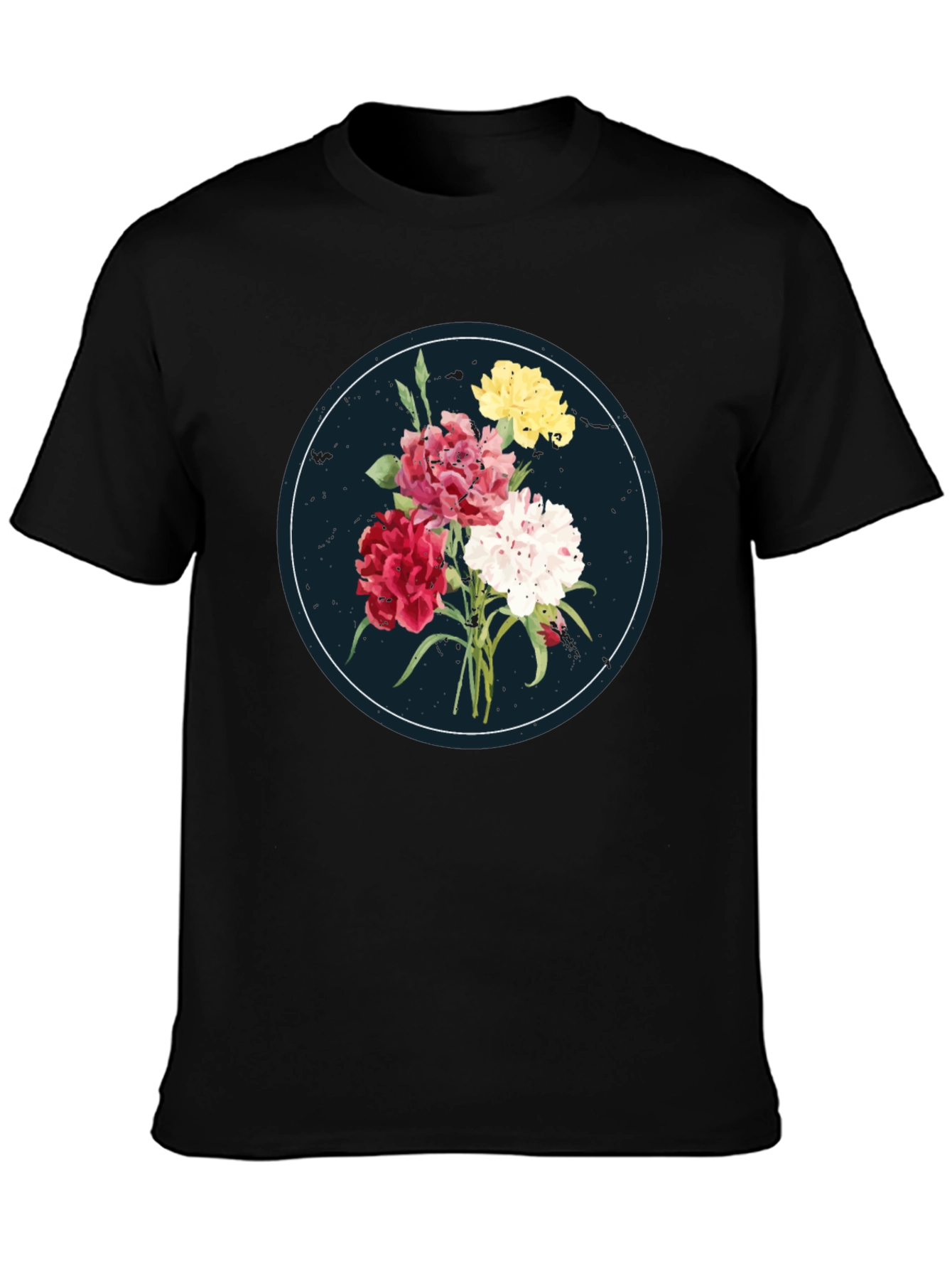 Floral Bouquet Graphic Tee - Stylish Mens Black T-Shirt