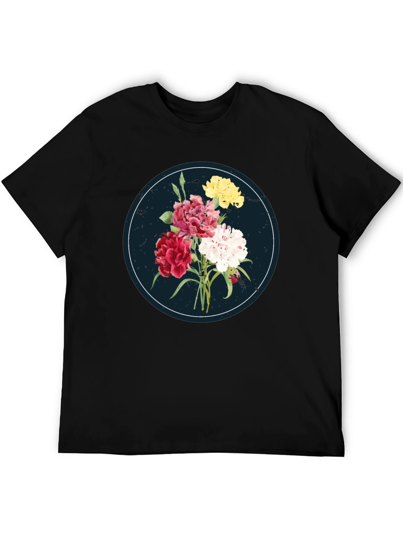 Floral Bouquet Graphic Tee - Stylish Mens Black T-Shirt