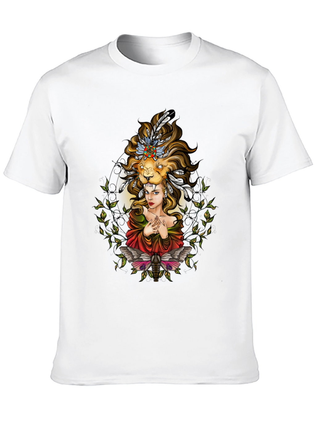 Lion Headdress Woman Graphic Tee - Unisex Black T-Shirt
