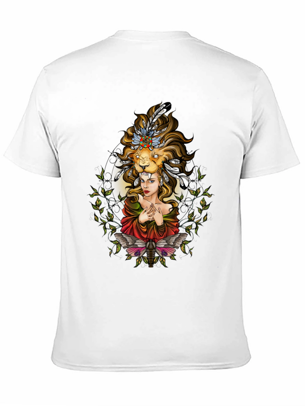 Lion Headdress Woman Graphic Tee - Unisex Black T-Shirt