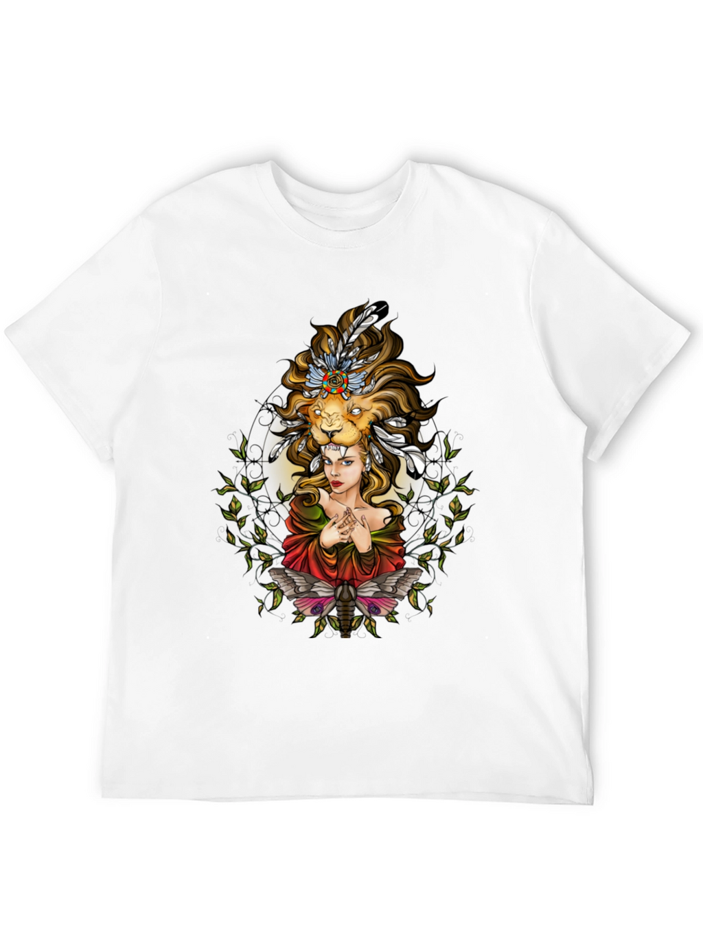 Lion Headdress Woman Graphic Tee - Unisex Black T-Shirt
