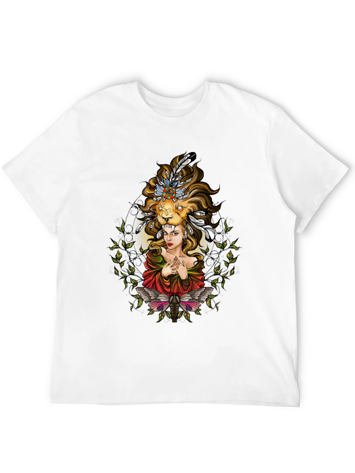 Lion Headdress Woman Graphic Tee - Unisex Black T-Shirt