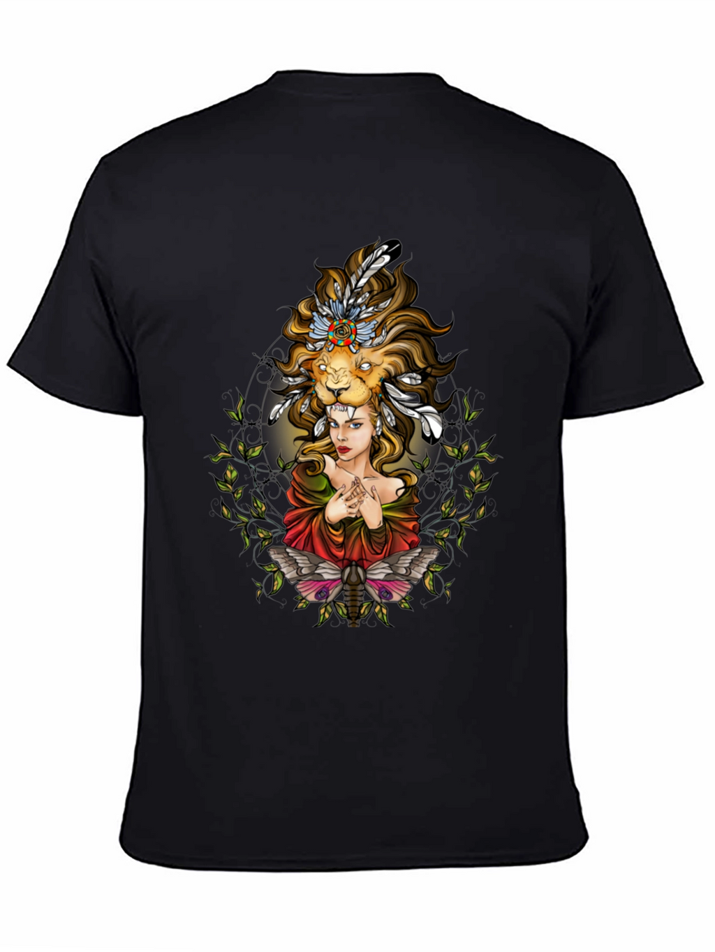 Lion Headdress Woman Graphic Tee - Unisex Black T-Shirt