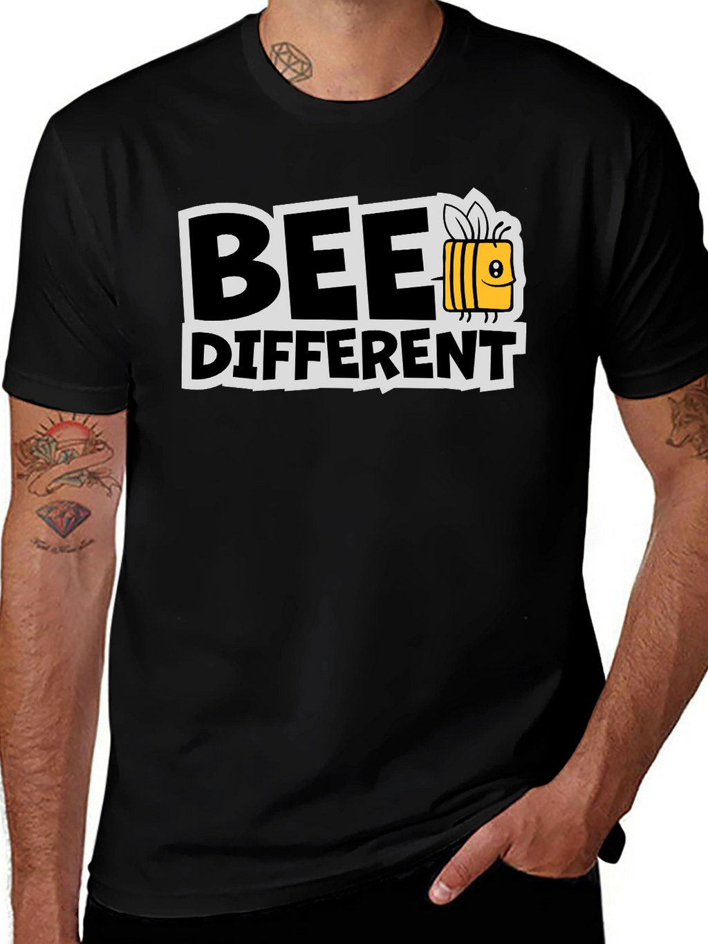 Bee Different Graphic T-Shirt Black Cotton Tee