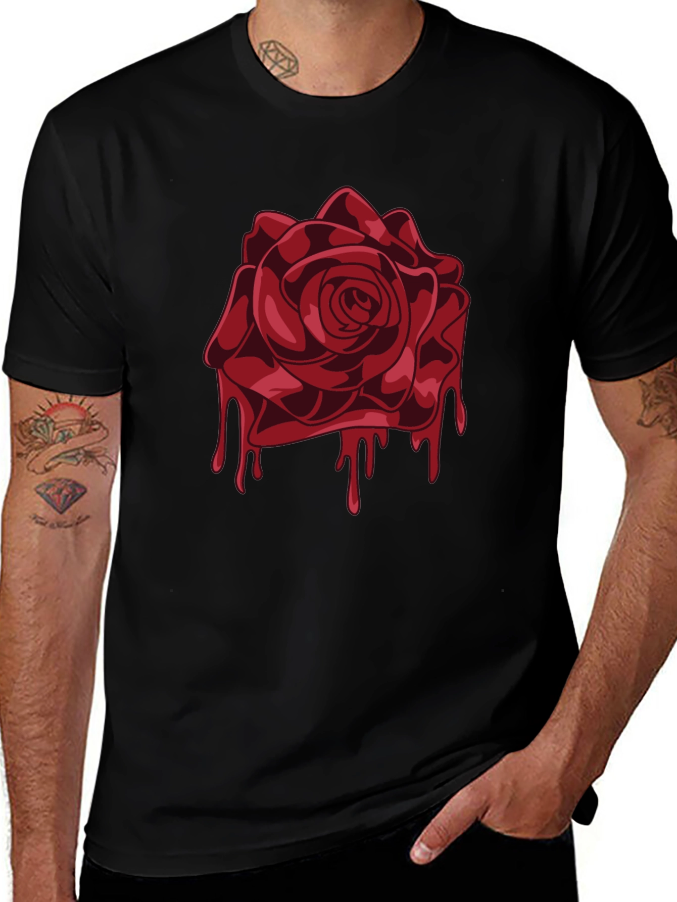 Bleeding Rose Graphic Tee - Mens Black T-Shirt