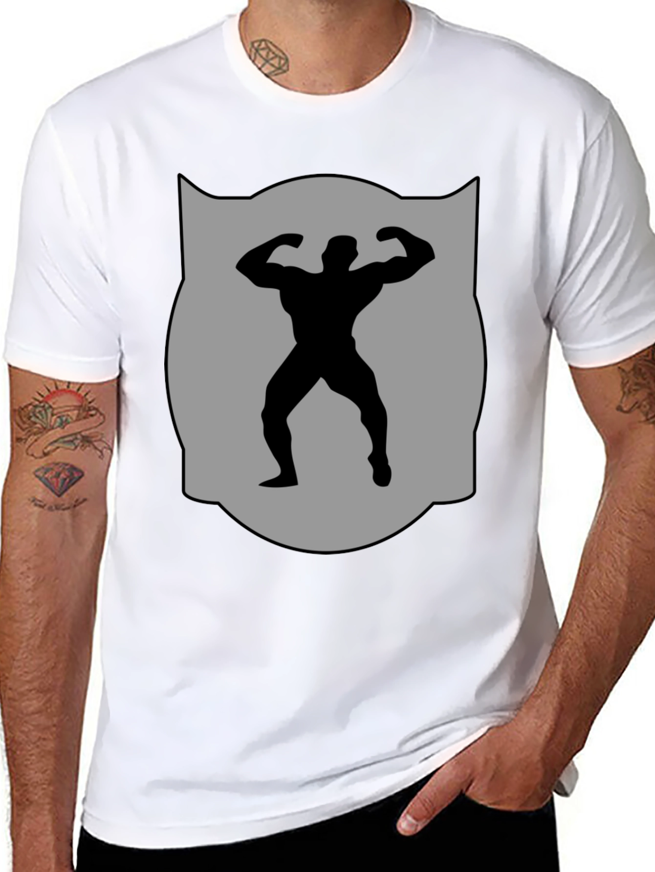 Bodybuilder Silhouette Graphic Tee - Black Cotton Blend